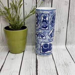 Vintage Seymour Mann Floral Blue Print Cylinder Porcelain Vase
